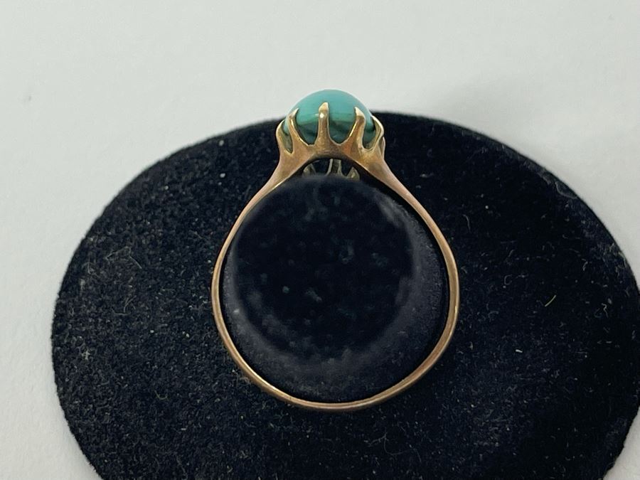10K Gold Turquoise Ring Size 9 2.3g [Photo 4]