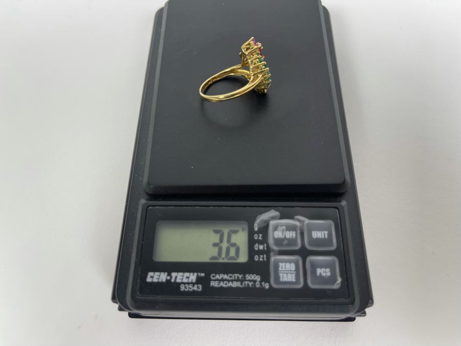 10K Gold Ruby Emerald Sapphire Diamond Ring Size 7.25 3.6g [Photo 15]