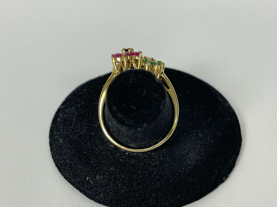 10K Gold Ruby Emerald Sapphire Diamond Ring Size 7.25 3.6g [Photo 6]