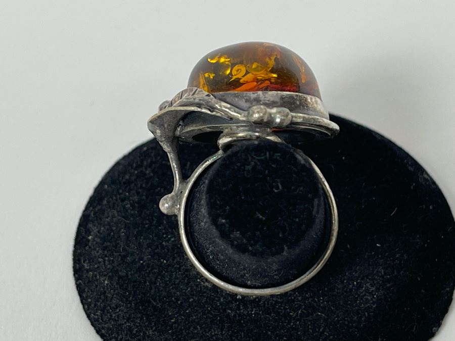 Vintage Sterling Silver Amber Ring Size 7.5 8.7g [Photo 8]