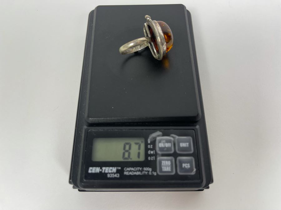 Vintage Sterling Silver Amber Ring Size 7.5 8.7g [Photo 10]