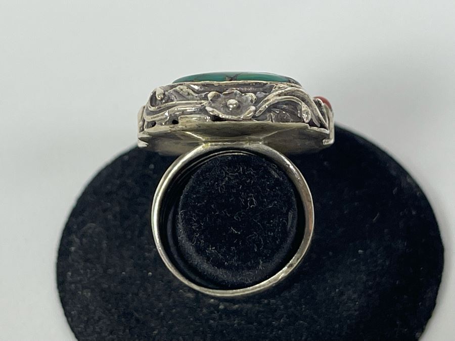 Vintage Sterling Silver Turquoise Ring Size 5.5 18.3g [Photo 7]