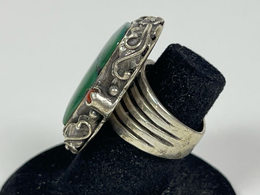 Vintage Sterling Silver Turquoise Ring Size 5.5 18.3g [Photo 6]