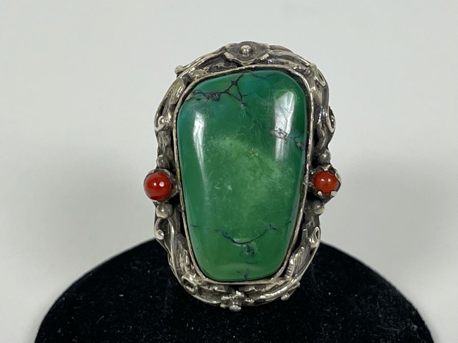 Vintage Sterling Silver Turquoise Ring Size 5.5 18.3g [Photo 2]