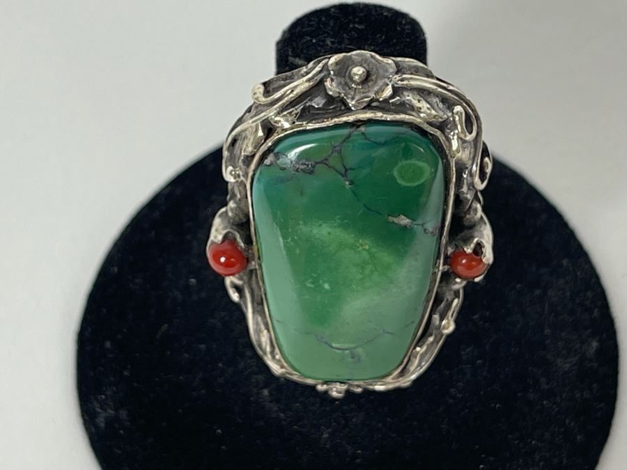 Vintage Sterling Silver Turquoise Ring Size 5.5 18.3g [Photo 5]