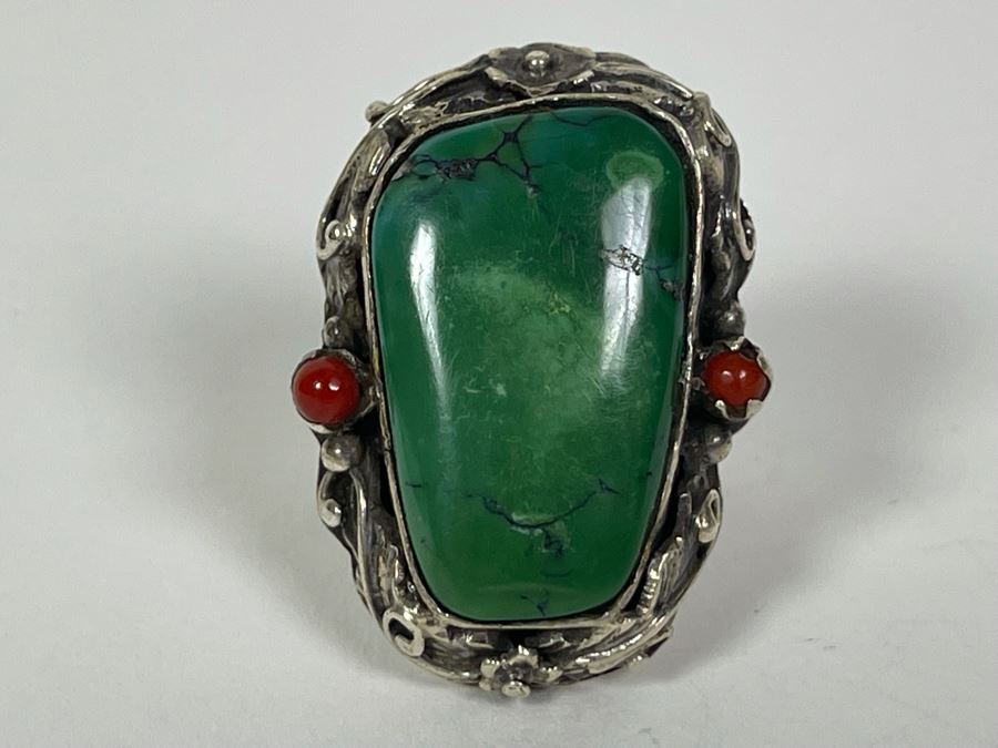 Vintage Sterling Silver Turquoise Ring Size 5.5 18.3g [Photo 8]