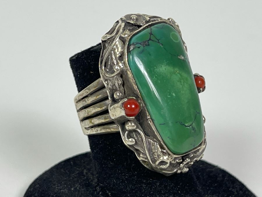 Vintage Sterling Silver Turquoise Ring Size 5.5 18.3g [Photo 3]
