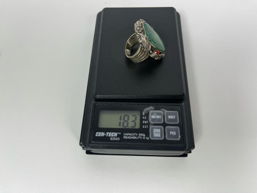 Vintage Sterling Silver Turquoise Ring Size 5.5 18.3g [Photo 11]