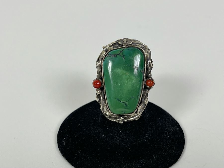 Vintage Sterling Silver Turquoise Ring Size 5.5 18.3g [Photo 4]