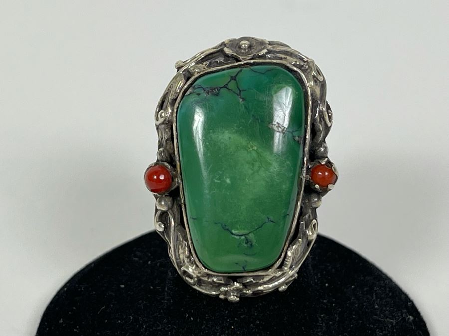 Vintage Sterling Silver Turquoise Ring Size 5.5 18.3g [Photo 1]