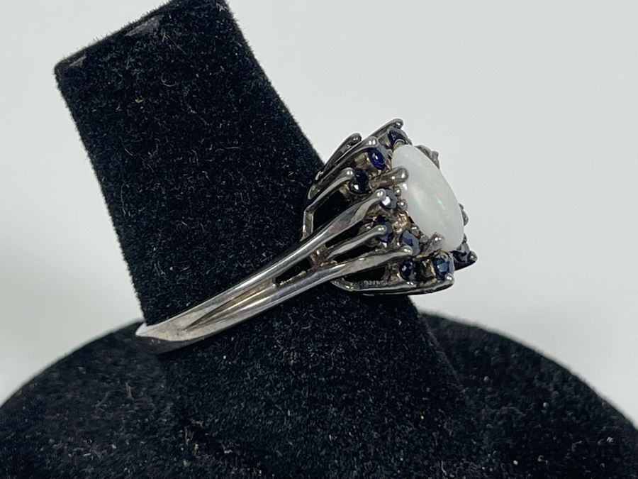 Vintage Sterling Silver Opal And Sapphire Ring Size 7.25 2.8g [Photo 4]
