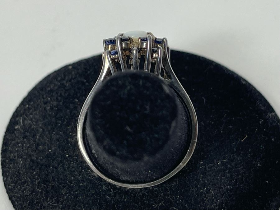 Vintage Sterling Silver Opal And Sapphire Ring Size 7.25 2.8g [Photo 6]