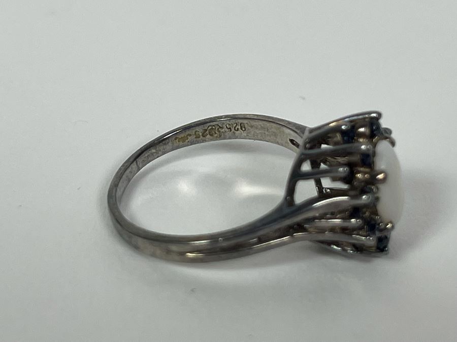 Vintage Sterling Silver Opal And Sapphire Ring Size 7.25 2.8g [Photo 10]
