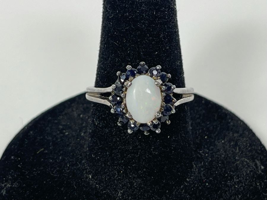 Vintage Sterling Silver Opal And Sapphire Ring Size 7.25 2.8g