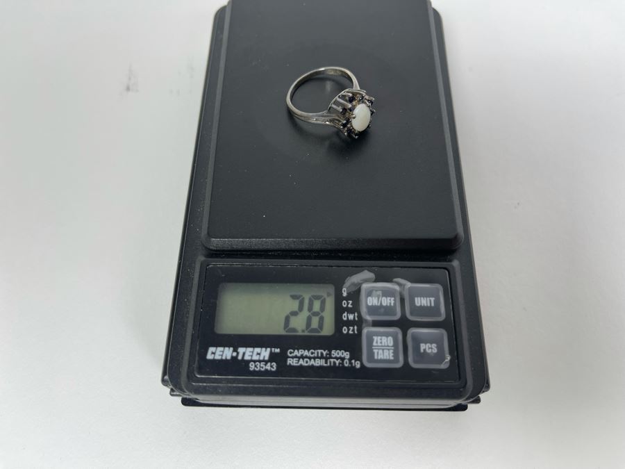Vintage Sterling Silver Opal And Sapphire Ring Size 7.25 2.8g [Photo 12]