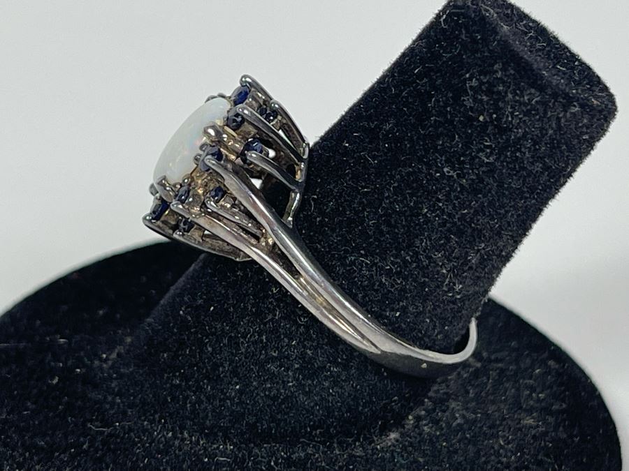 Vintage Sterling Silver Opal And Sapphire Ring Size 7.25 2.8g [Photo 7]