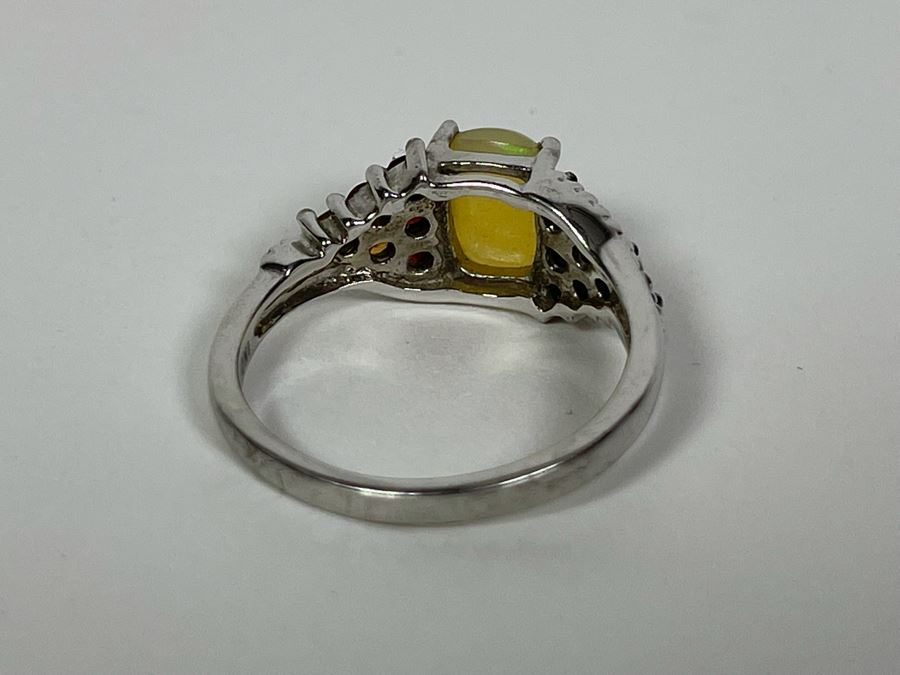 Sterling Silver Opal And Sapphire Ring Size 7.5 2.9g [Photo 8]