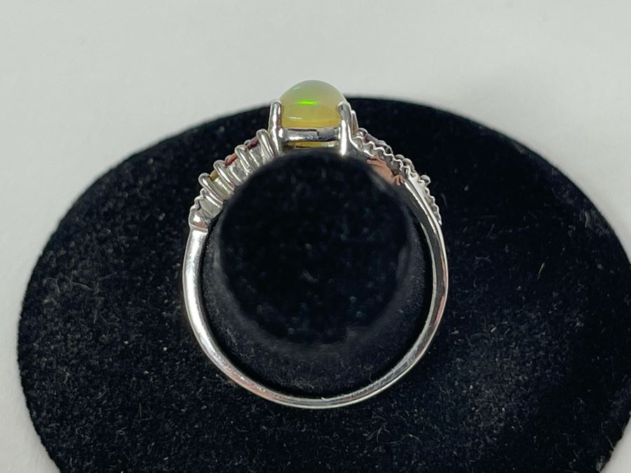 Sterling Silver Opal And Sapphire Ring Size 7.5 2.9g [Photo 7]