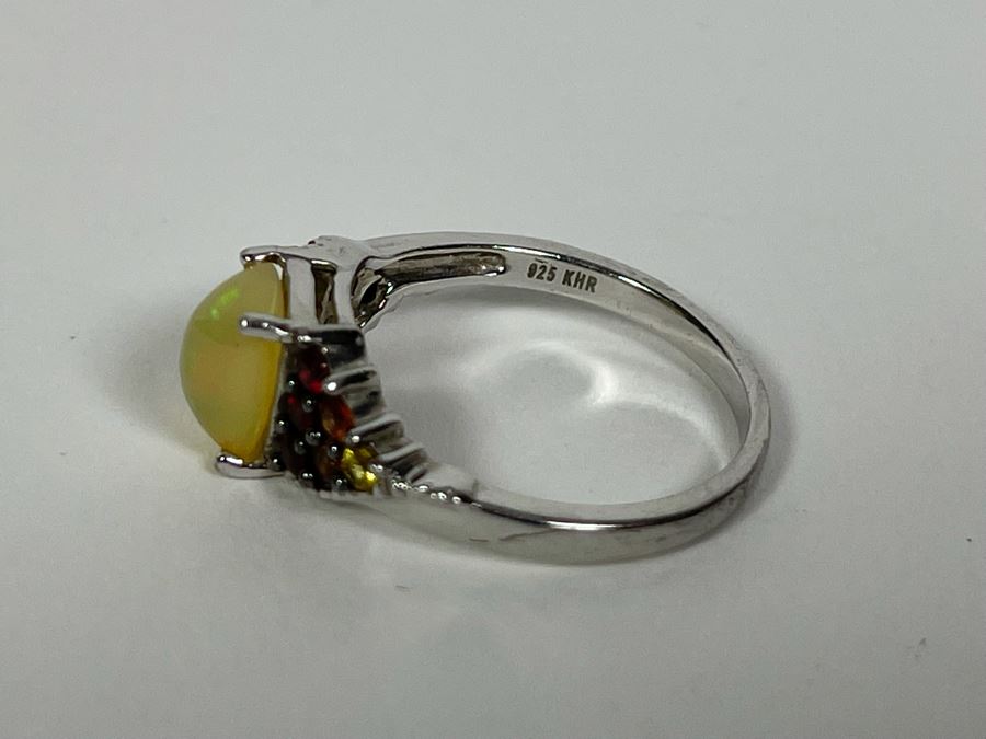 Sterling Silver Opal And Sapphire Ring Size 7.5 2.9g [Photo 9]