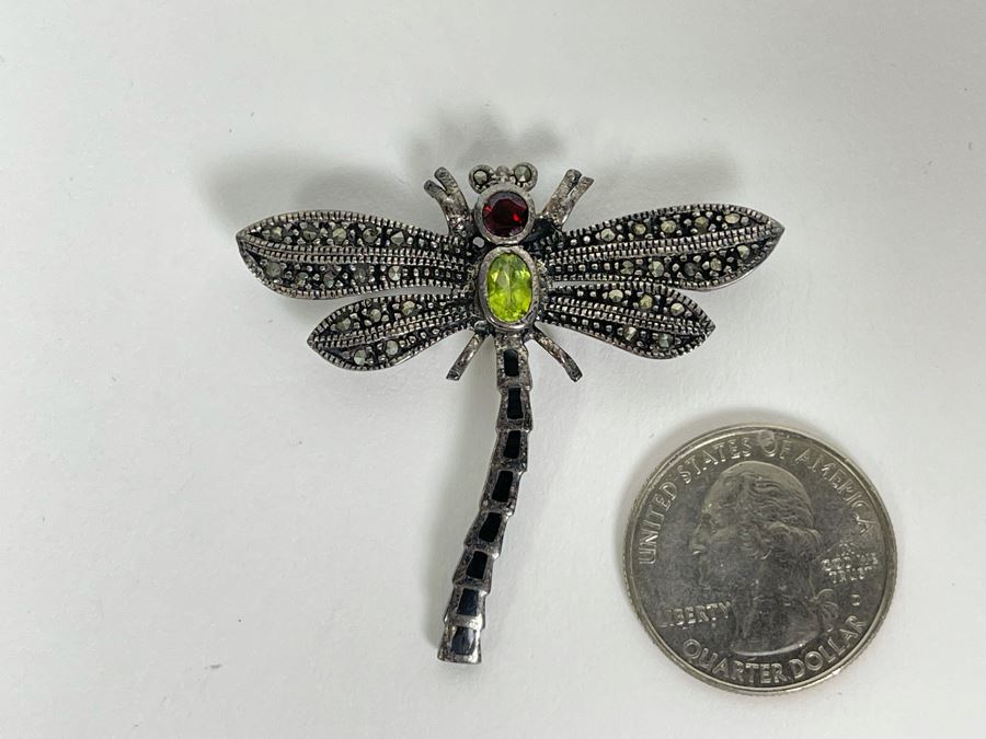 Sterling Silver Multi-Stone Dragonfly Brooch Pin 8g [Photo 2]