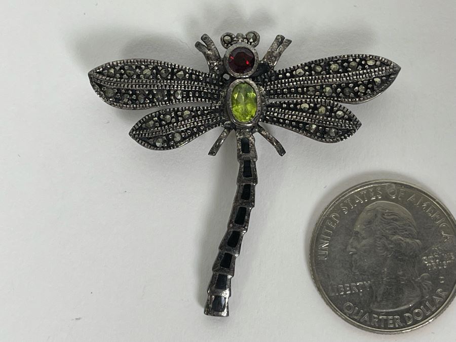 Sterling Silver Multi-Stone Dragonfly Brooch Pin 8g [Photo 3]