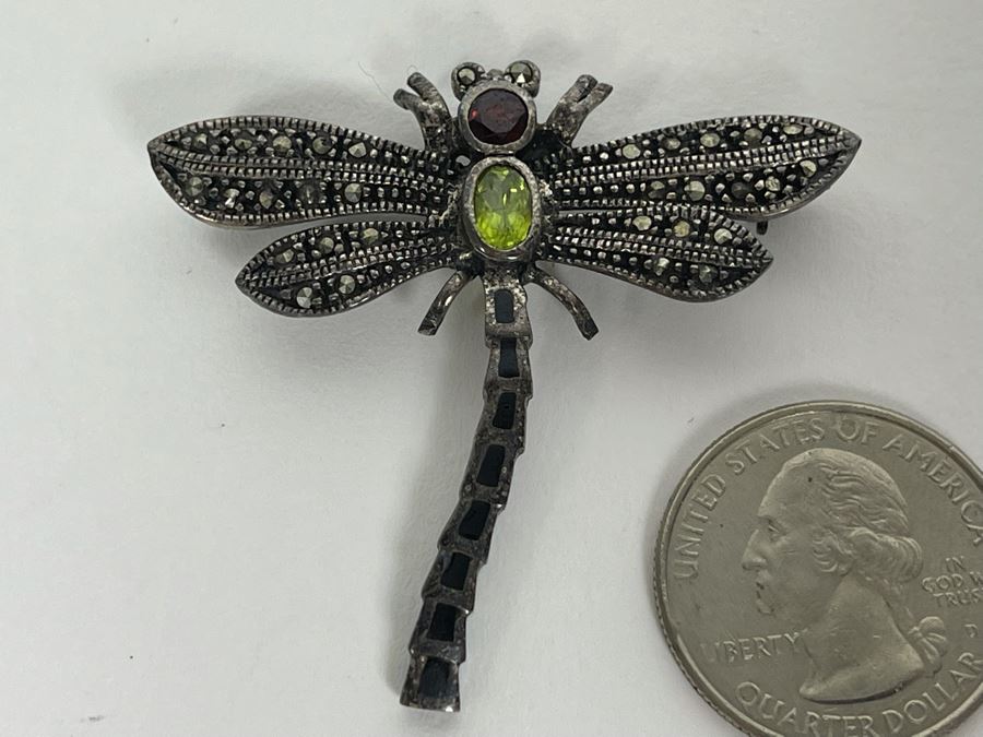 Sterling Silver Multi-Stone Dragonfly Brooch Pin 8g [Photo 1]