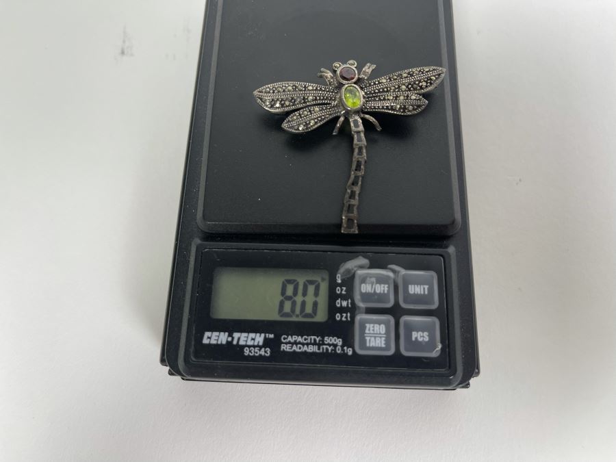 Sterling Silver Multi-Stone Dragonfly Brooch Pin 8g [Photo 8]