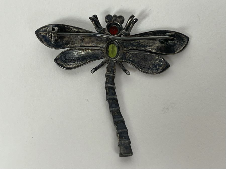Sterling Silver Multi-Stone Dragonfly Brooch Pin 8g [Photo 6]