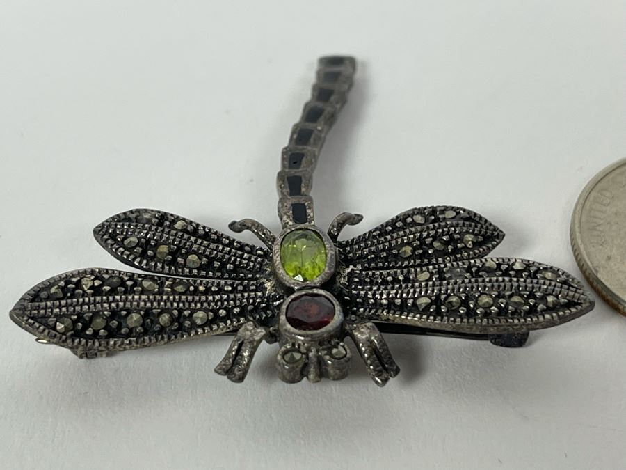 Sterling Silver Multi-Stone Dragonfly Brooch Pin 8g [Photo 5]