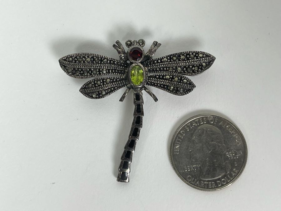 Sterling Silver Multi-Stone Dragonfly Brooch Pin 8g [Photo 7]