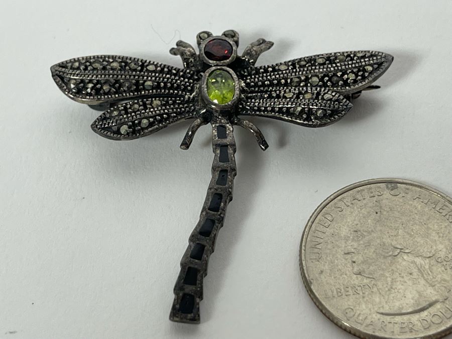 Sterling Silver Multi-Stone Dragonfly Brooch Pin 8g [Photo 4]