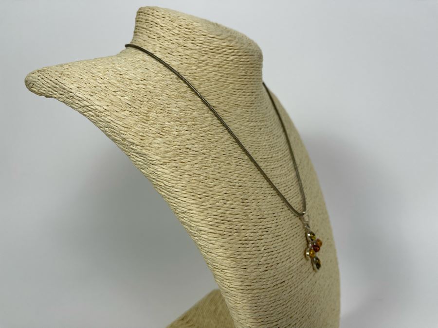 Sterling Silver Amber Cross Pendant With Sterling Silver 18' Necklace 12.4g [Photo 6]