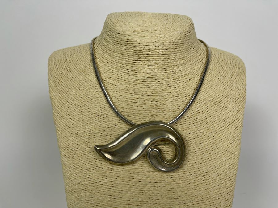 Sterling Silver Combo Pendant / Brooch With Sterling Silver 16' Necklace 39.8g [Photo 3]