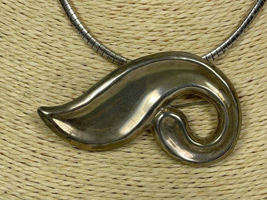 Sterling Silver Combo Pendant / Brooch With Sterling Silver 16' Necklace 39.8g [Photo 4]
