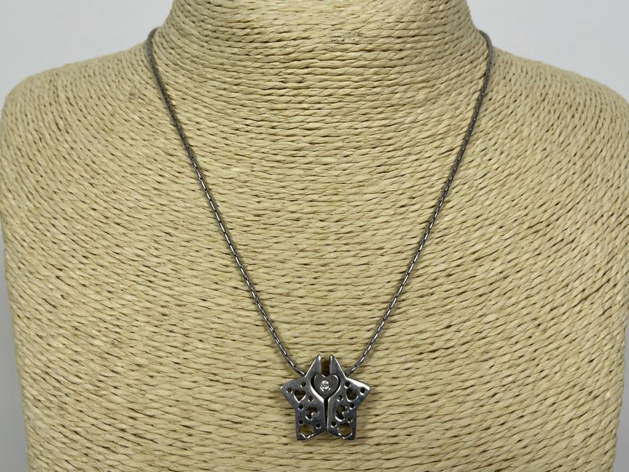 Sterling Silver Star Heart Pendant 16' Necklace 9.2g [Photo 2]
