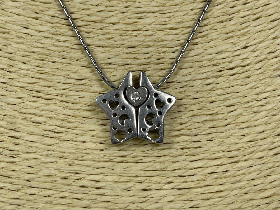 Sterling Silver Star Heart Pendant 16' Necklace 9.2g [Photo 3]