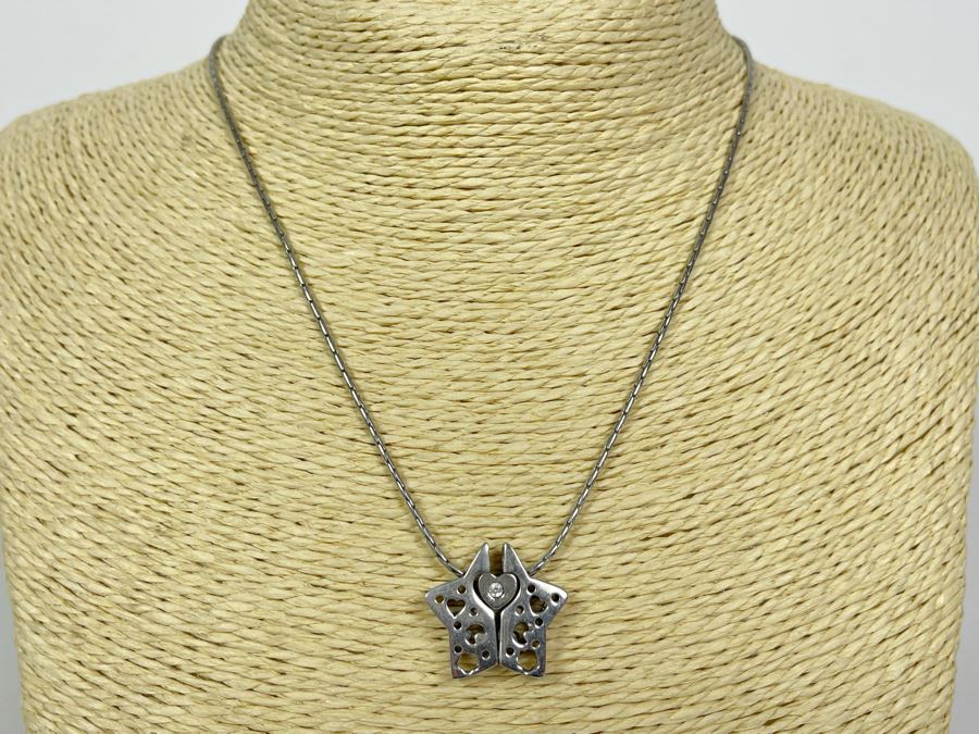 Sterling Silver Star Heart Pendant 16' Necklace 9.2g [Photo 1]