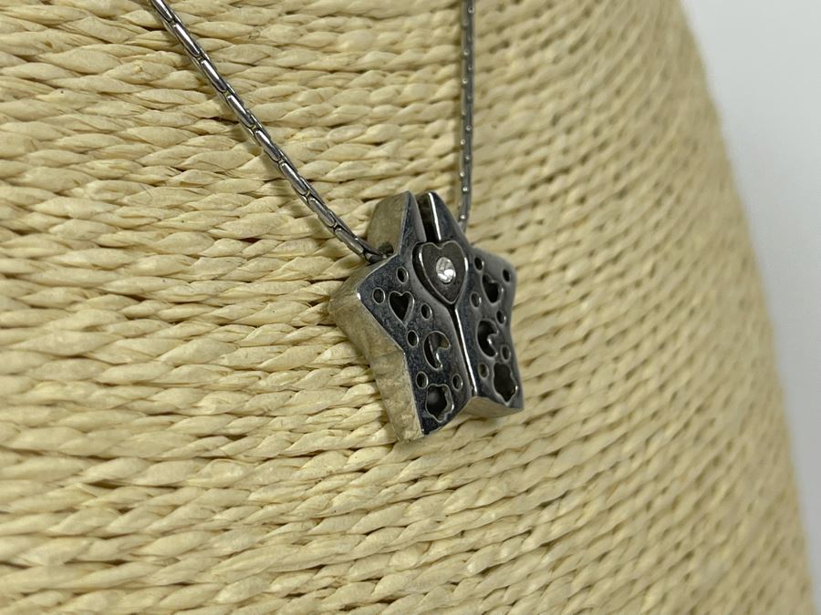 Sterling Silver Star Heart Pendant 16' Necklace 9.2g [Photo 4]
