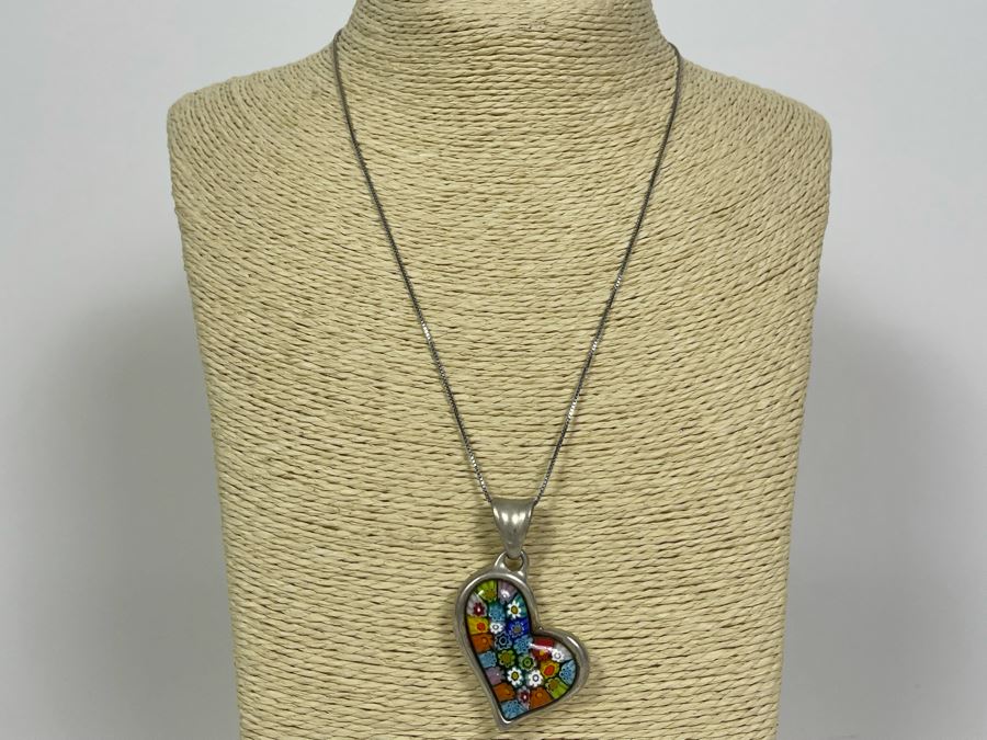 Signed Sterling Silver Heart Pendant With Sterling Silver Chain 20' Necklace 17.2g [Photo 2]