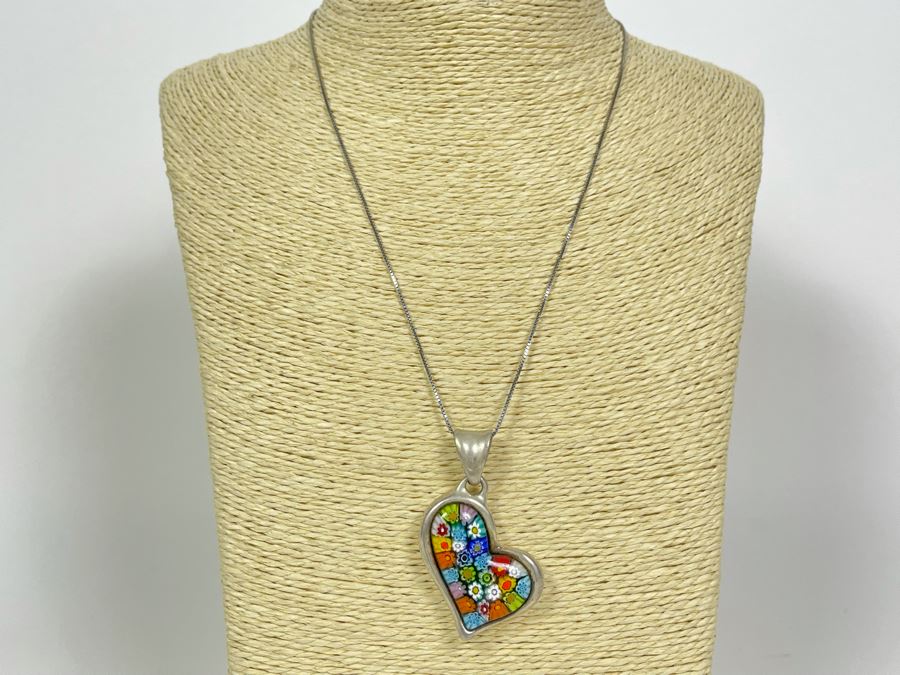 Signed Sterling Silver Heart Pendant With Sterling Silver Chain 20' Necklace 17.2g [Photo 1]