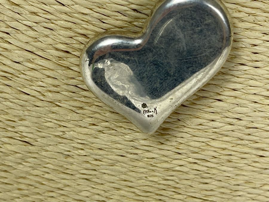 Signed Sterling Silver Heart Pendant With Sterling Silver Chain 20' Necklace 17.2g [Photo 6]