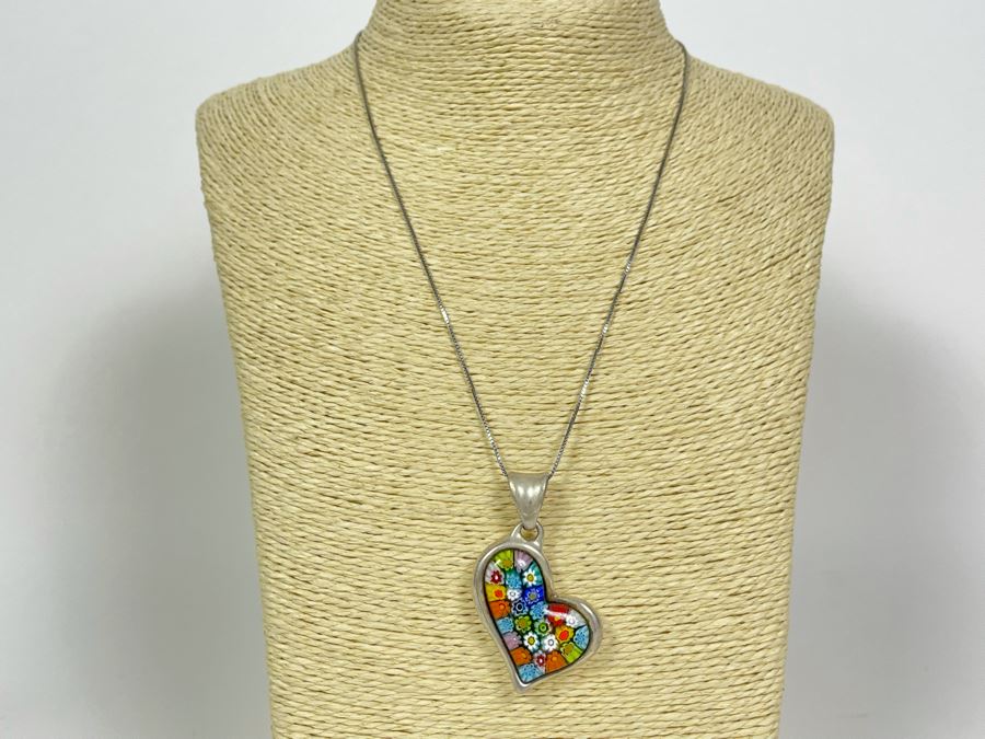 Signed Sterling Silver Heart Pendant With Sterling Silver Chain 20' Necklace 17.2g [Photo 3]