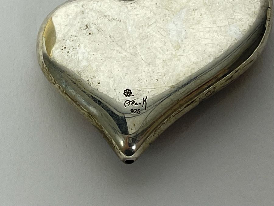 Signed Sterling Silver Heart Pendant With Sterling Silver Chain 20' Necklace 17.2g [Photo 10]