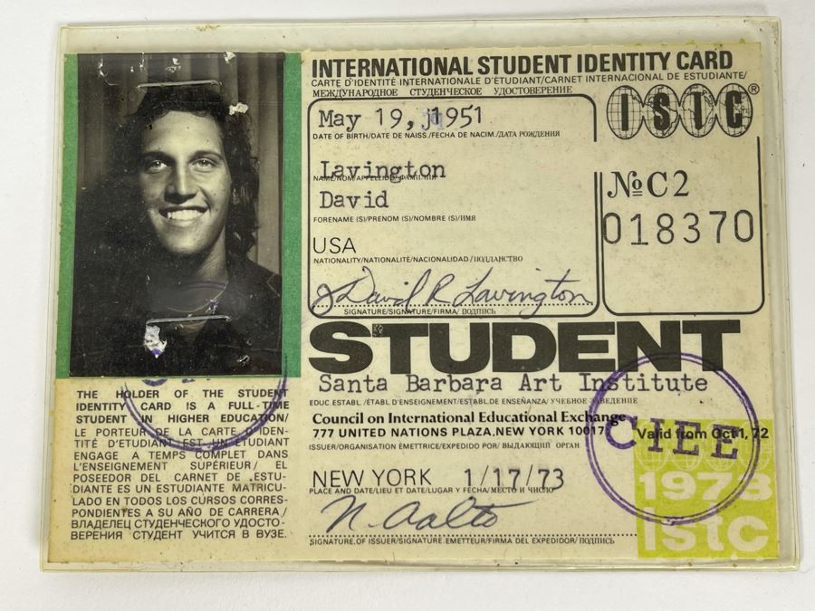 David Lavington (American, 1951–1995) 1973 Santa Barbara Art Institute Student ID Card Of David Lavington [Photo 2]