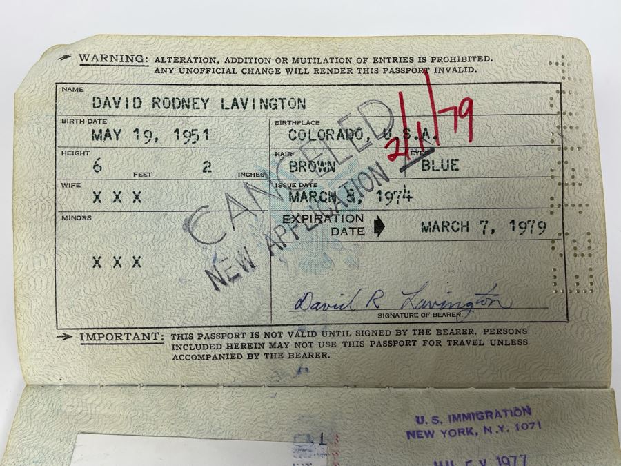 David Lavington (American, 1951–1995) Six US Passports Of Artist David Lavington [Photo 24]