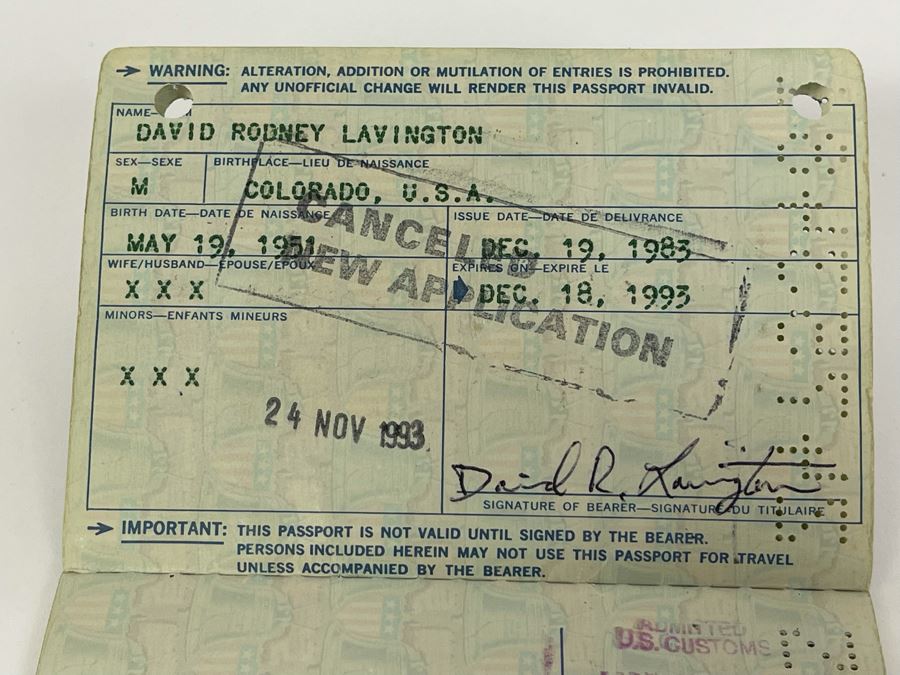 David Lavington (American, 1951–1995) Six US Passports Of Artist David Lavington [Photo 36]
