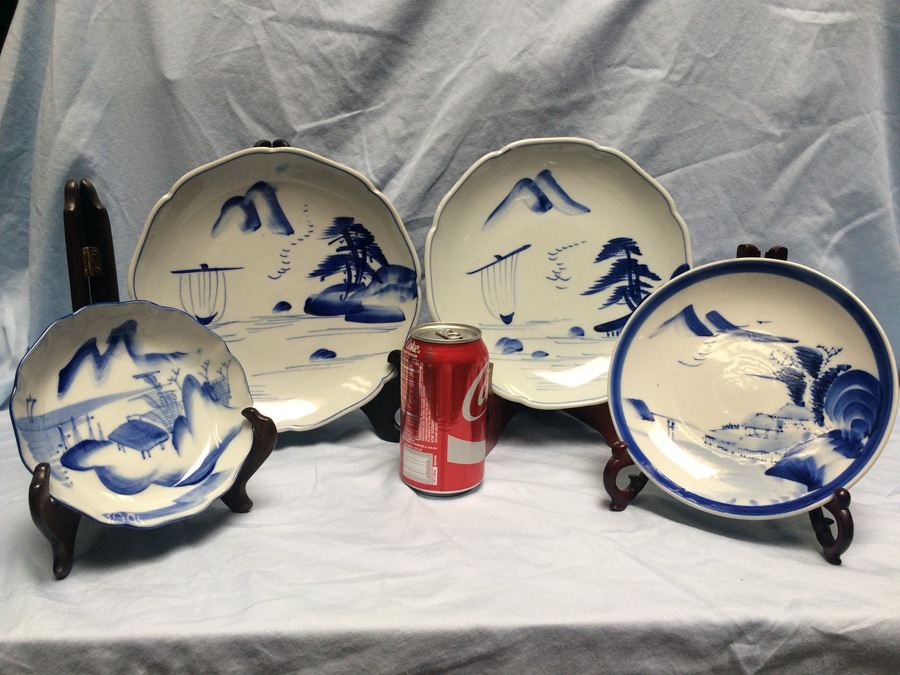 Set of Vintage Japanese Blue & White Plates [Photo 1]