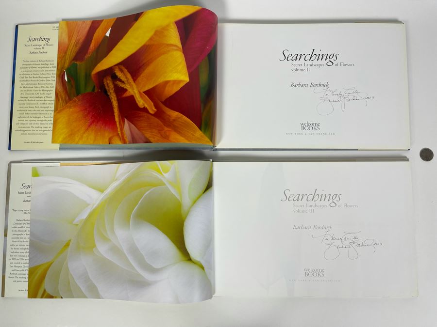 Pair Of First Edition Signed Books By Barbara Bordnick: Searchings: Secret Landscapes Of Flowers Volumes II And III