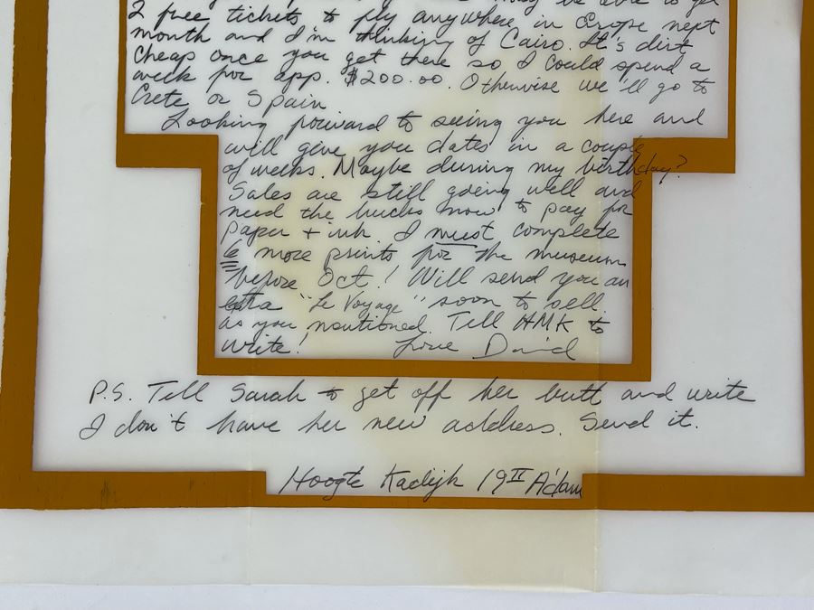 David Lavington (American, 1951–1995) Personal Handwritten Letter By David Lavington On His Handmade Artist Paper 11.5 X 16 [Photo 5]