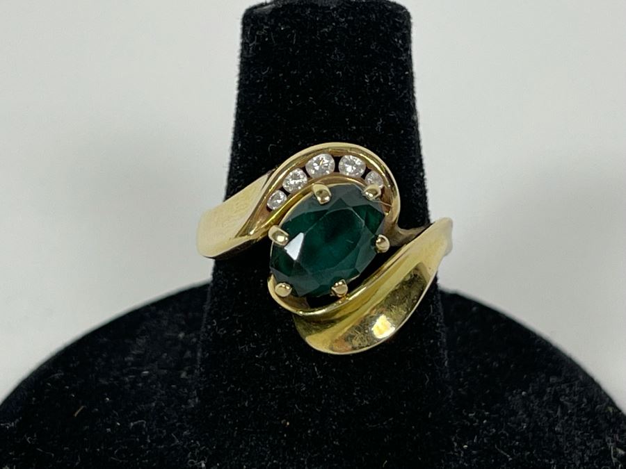 14K Gold Tourmaline Diamond Ring Size 6.25 5.5g Fallbrook Estate (FE) FMV $300 Retail $900